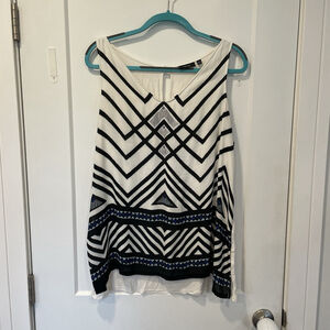 Apt. 9 Womens White Black Geo Print Rayon Slit V Neck Sleeveless Top Tank XL